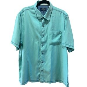 Nat Nast Luxury Originals Mens Large Green Silk Short Sleeve Button Up Shirt